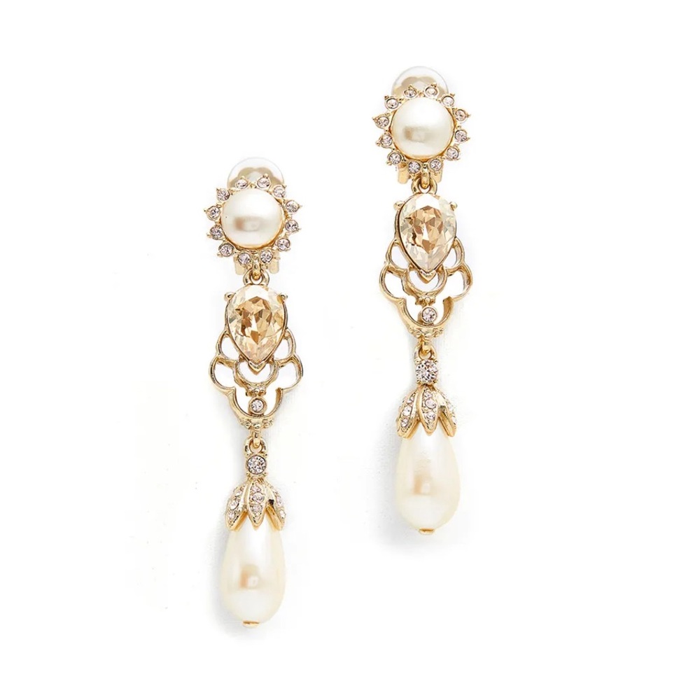Oscar de la Renta Gold and Cream Earrings